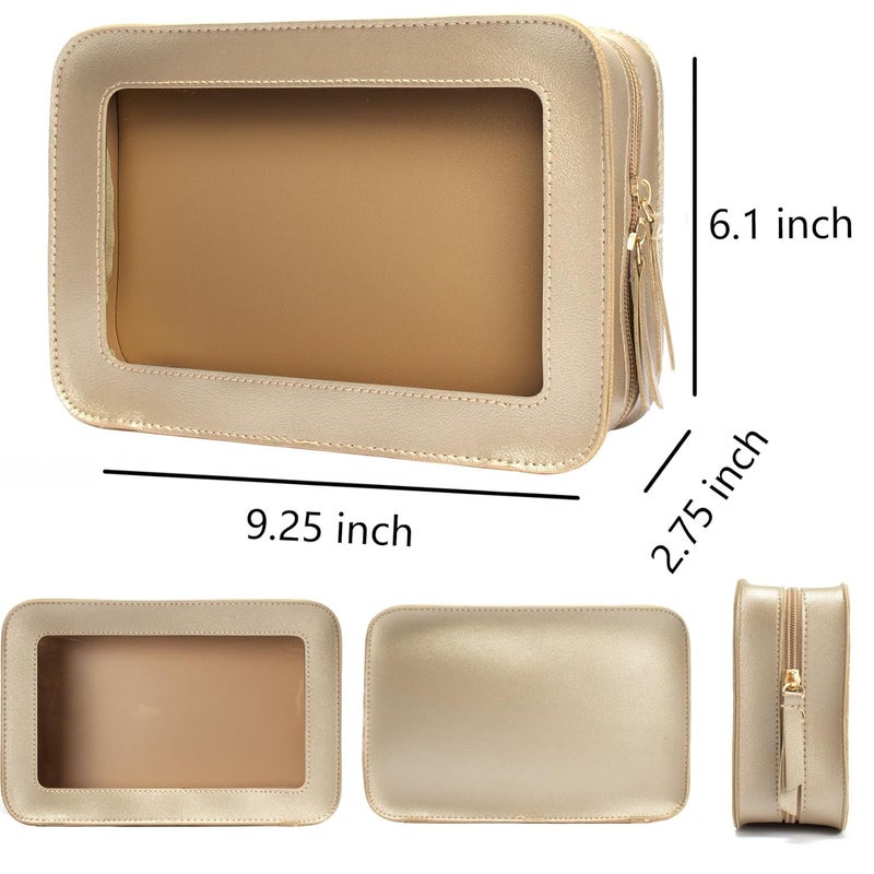 LETGO Clear Makeup Bags, TSA Approved Toiletry Bag with Zipper, Clear Makeup Organizer Fit Carry-on Travel Essentials,Clear Cosmetic Bags for Women Men (C-Gold) - Image 2